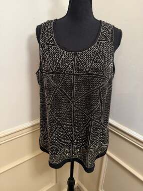 English Laundry Fully Embellished Beaded Tank Blouse Night Out Career Wear